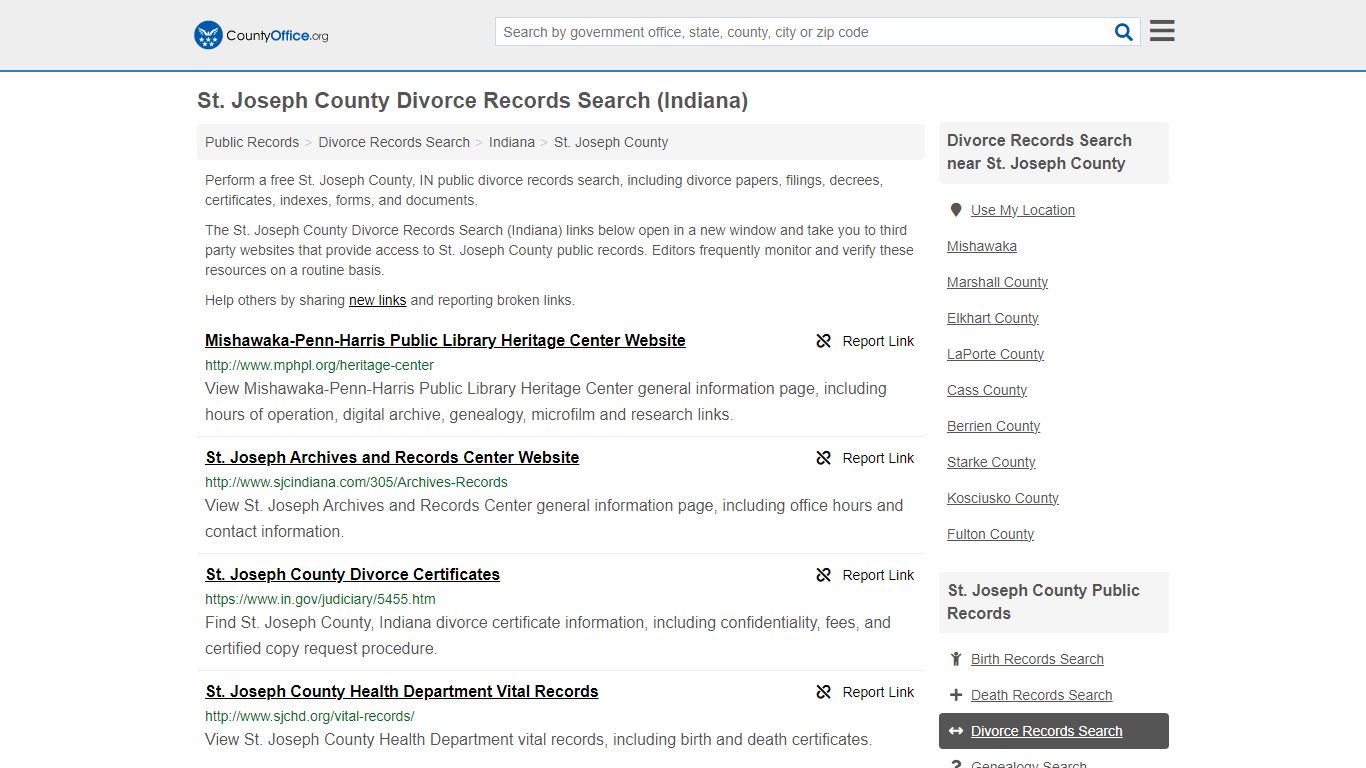 St. Joseph County Divorce Records Search (Indiana)
