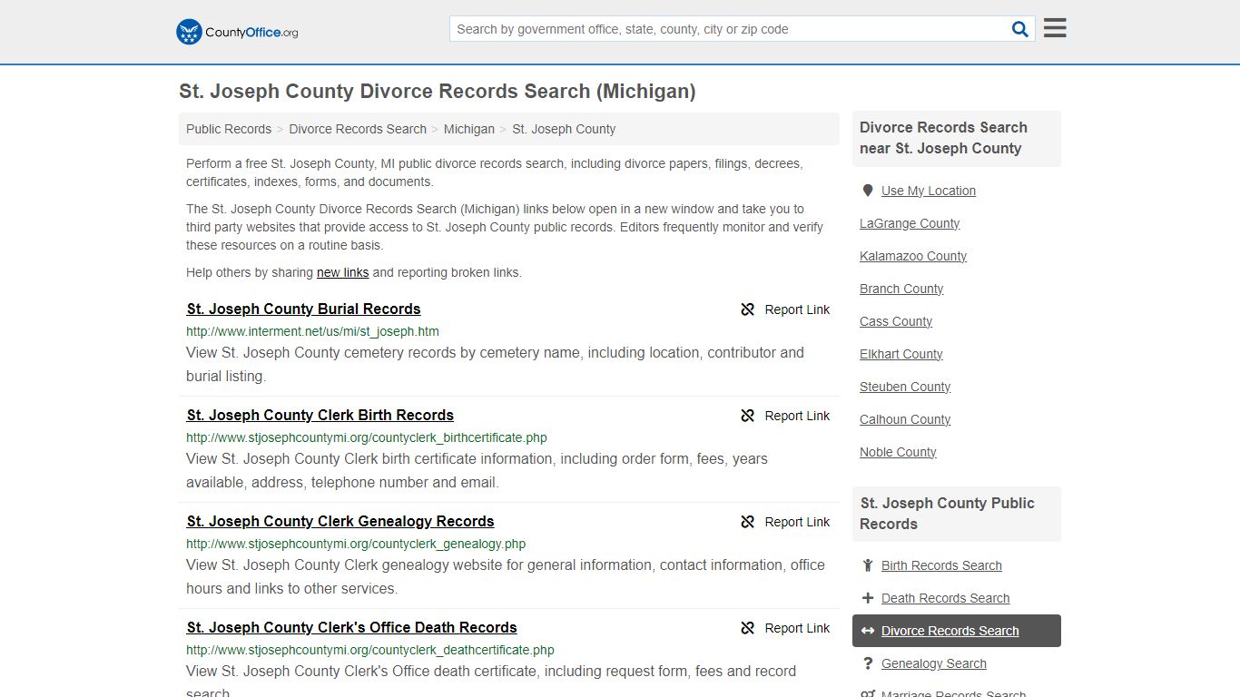 St. Joseph County Divorce Records Search (Michigan)